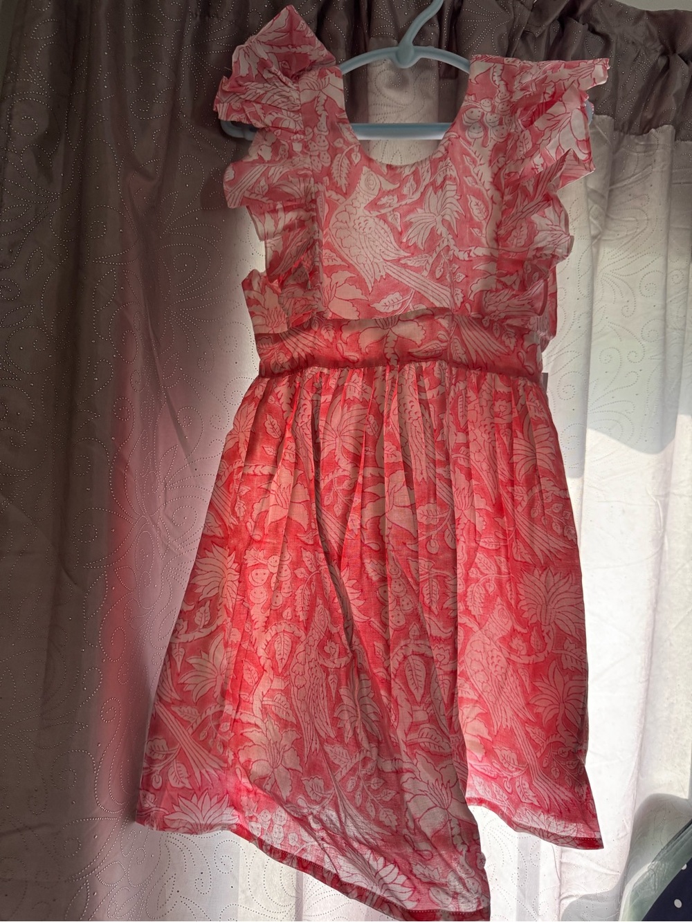 Girls' Coral-Patterned Ruffle Dress - Picture 2 of 5